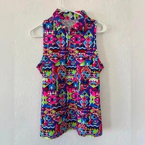 Tzu Tzu Zip Top Small S Golf Wicking UV  Sleeveless Polo Print Tennis Large
